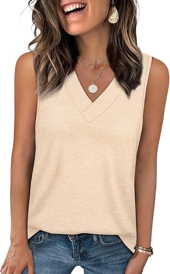 WIHOLL Tank Tops for Women Summer V Neck T Shirts Trendy Sleeveless Basic Tee Loose Fit 2025 Fashion - Image 1