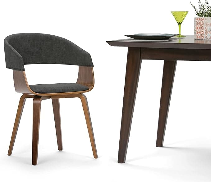 SIMPLIHOME Lowell Dining Chairs - Upholstered Walnut Finish Bentwood Frame and Linen-Style Fabric Kitchen Chair in Charcoal Grey, Modern Dining Room Seating with Curved Back and Padded Seat - Image 1