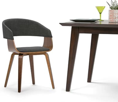 SIMPLIHOME Lowell Dining Chairs - Upholstered Walnut Finish Bentwood Frame and Linen-Style Fabric Kitchen Chair in Charcoal Grey, Modern Dining Room Seating with Curved Back and Padded Seat - Image 1