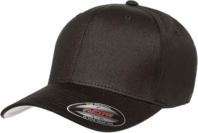 Flexfit Unisex Cotton Twill Fitted Baseball Cap, Black, Large-X-Large - Image 1