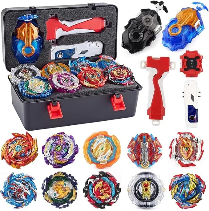 Bey Battle Burst Gyro Blade Toy Set Great Present for Kids Children Boys Ages 6 8 10 12+ Metal Fusion Attack Top Battling Game 10 Spinning Tops 2 Two-Way Launcher 2 Handles - Image 1
