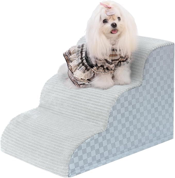 Dog Stairs Ramp for Couch 15.7" H, 3-Step Pet Stairs for Small Dogs with High Density Foam, Dog Slope Stairs with Durable Non-Slip Bottom for Puppy Grey - Image 1