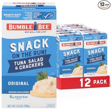 Bumble Bee Snack On The Run Original Tuna Salad with Crackers Kit (Pack of 12) - Ready to Eat Protein Snack Pack - 8g Protein per Box - Wild Caught MSC Certified Tuna - Image 1