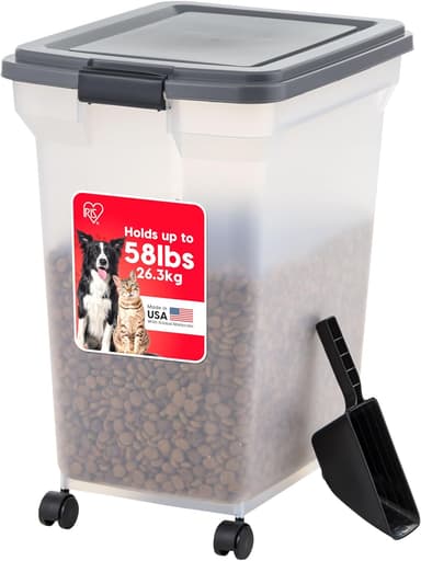 IRIS USA Dog Food Storage Container 58 lbs, Attachable Wheels, & Included Scoop, for Dog Cat Birds and other Pets, Food Storage Bin, Keep Fresh, Easy Mobility, BPA Free - Made in the USA, Dark Gray - Image 2