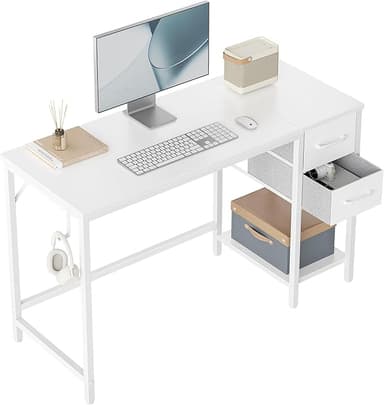 CubiCubi Computer Desk with 2 Drawers, 40 Inch Small Home Office Desk Study Writing Table, Pure White - Image 1