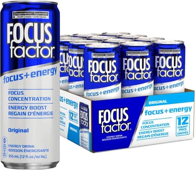 Focus Factor Energy Drink - 12 x 355ml Cans (Original Flavour) - with Focus + Energy - Lightly Carbonated, Sugar Free, Low Calorie with Vitamin B6 & Vitamin B12 - Image 2