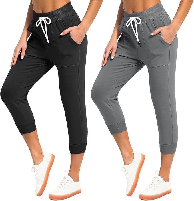 SPECIALMAGIC Women's Sweatpants Capri Pants Cropped Jogger Running Pants Lounge Loose Fit Drawstring Waist with Side Pockets - Image 1