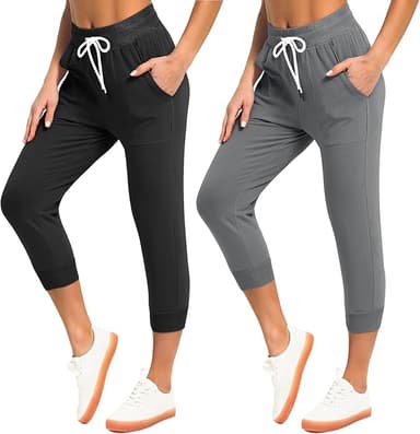 SPECIALMAGIC Women's Sweatpants Capri Pants Cropped Jogger Running Pants Lounge Loose Fit Drawstring Waist with Side Pockets - Image 1