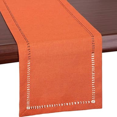 Grelucgo Handmade Hemstitch Orange Thanksgiving Table Runner Or Dresser Scarf, Fall Autumn Decorations (14 x 60 Inch - Image 1