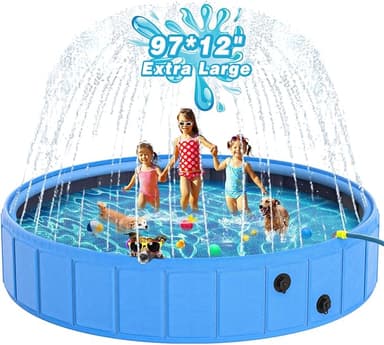 EPN Large Foldable Dog Pool – 0.55MM PVC 2-in-1 Portable Bathtub & Sprinkler for Dogs, Cats, Kids – Heavy Duty, Non-Slip, Summer Water Toy (97" - Image 1