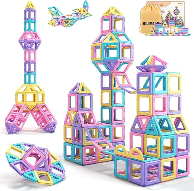 Toddler Girl Toys, Magnetic Tiles Basic Set, Birthday Gifts Ideas for Girls Age 3-5, Magnetic Building Blocks, Magnet STEM Montessori Toddler Kids Christmas Toys Gifts for 3 4 5 6 7 Year Old Girls - Image 1