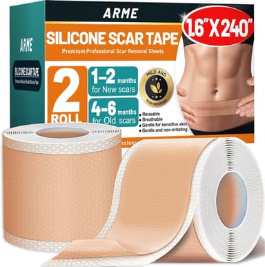 Arme Silicone Scar Tape, 1.6" x 240" Silicone Scar Sheets(2 Rolls-6M), Medical Grade Scar Tape Removal Sheets for Surgical Scars, Reusable Scar Removal Strips for Tummy Tuck C-Section Keloid - Image 2