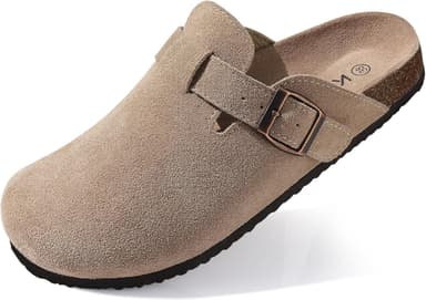 KIDMI Genuine Suede Clogs for Women Cork Footbed Sandals Leather Mules Potato Shoes with Arch Support - Image 2