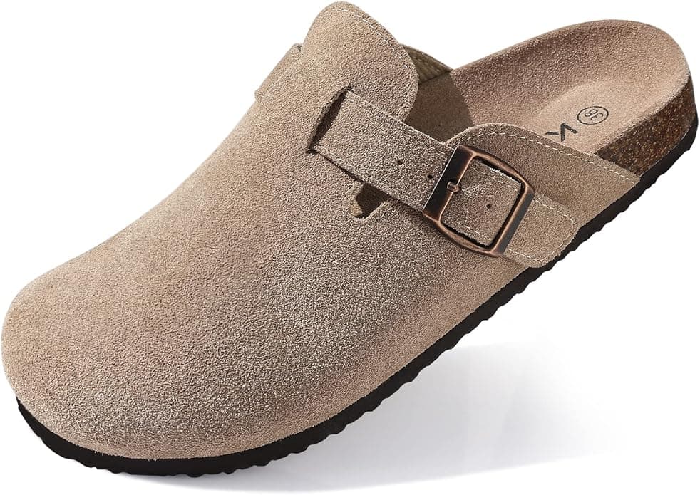 KIDMI Genuine Suede Clogs for Women Cork Footbed Sandals Leather Mules Potato Shoes with Arch Support - Image 1