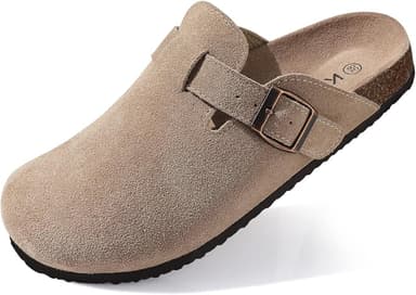 KIDMI Genuine Suede Clogs for Women Cork Footbed Sandals Leather Mules Potato Shoes with Arch Support - Image 1