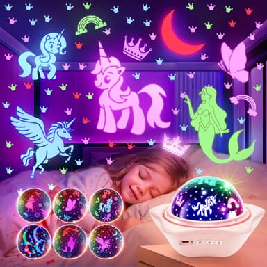 Onefire Girls Toys for Girl Gifts, 6 Films Light Projector Unicorn Toys for Girls Age 4-6, Rechargeable Night Lights for Bedroom, 360° Rotating Butterfly Decor Mermaid Gifts Princess Baby Toddler Toys - Image 2