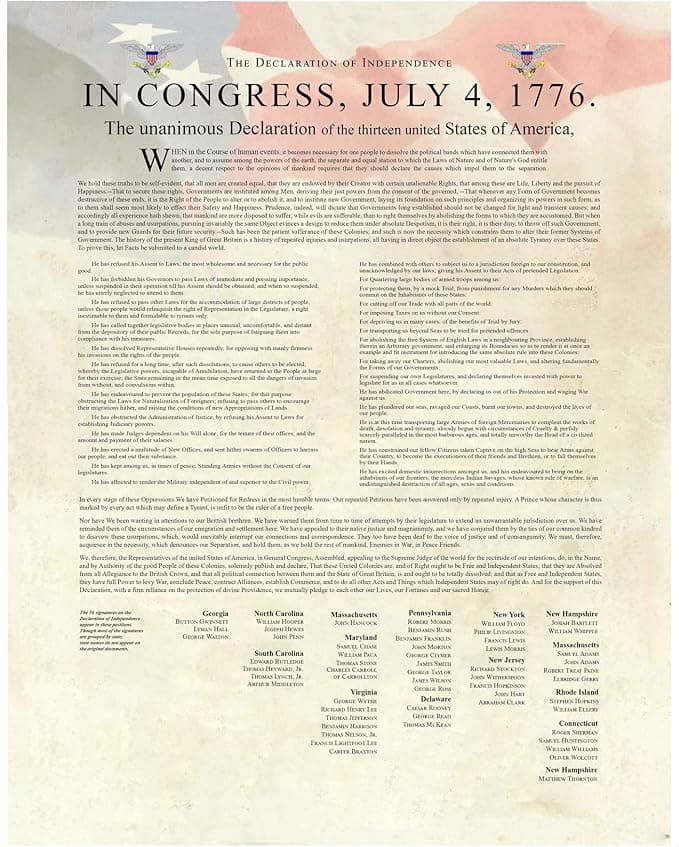 Declaration of Independence - Patriotic Wall Art Poster, Our Motivational Wall Decor Poster Is An Ideal Inspirational Art For Home Decor, Bedroom Decor, Boy Room Decor or 4th Of July, Unframed - 11x14 - Image 1
