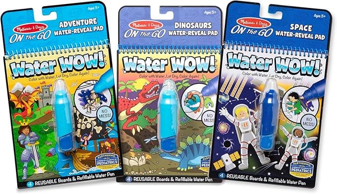 Melissa & Doug On The Go Water Wow Reusable Color with Water Travel Toy Activity Pad with Pen 3-Pack (Dinosaurs, Adventure, Space) Reusable No-Mess Travel Activities for Kids - FSC-Certified - Image 1