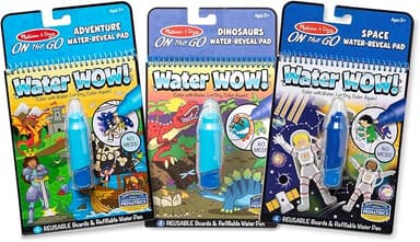 Melissa & Doug On The Go Water Wow Reusable Color with Water Travel Toy Activity Pad with Pen 3-Pack (Dinosaurs, Adventure, Space) Reusable No-Mess Travel Activities for Kids - FSC-Certified - Image 1