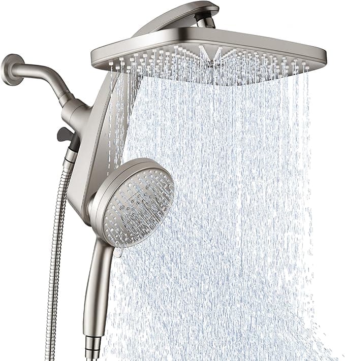 High Pressure Rain Shower Head: Upgrade Shower Heads with Handheld Spray Combo with Fixed Showerhead and 10 Sprays Handheld Shower Head, Detachable Showerheads Built-in Magnetic Docking and Power Jets - Image 1