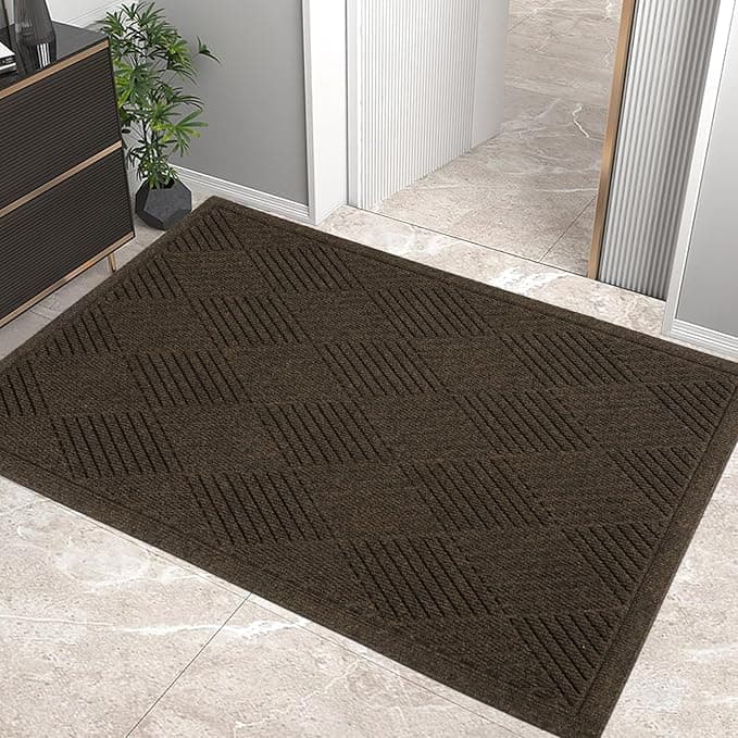 Sturdy Front Door Mat, Absorbent Muddy Dirt Resist Welcome Door Mats Outdoor Indoor, Stain and Fade Resistant, Non-Slip Rubber Backing Low Profile Doormat for Entryway, 36×24, Brown - Image 1