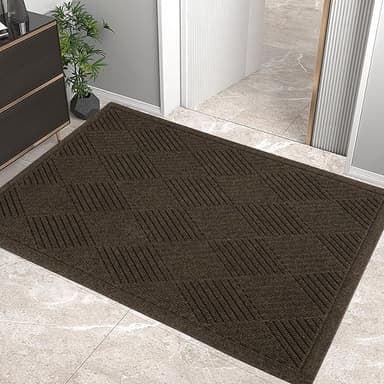 Sturdy Front Door Mat, Absorbent Muddy Dirt Resist Welcome Door Mats Outdoor Indoor, Stain and Fade Resistant, Non-Slip Rubber Backing Low Profile Doormat for Entryway, 36×24, Brown - Image 1