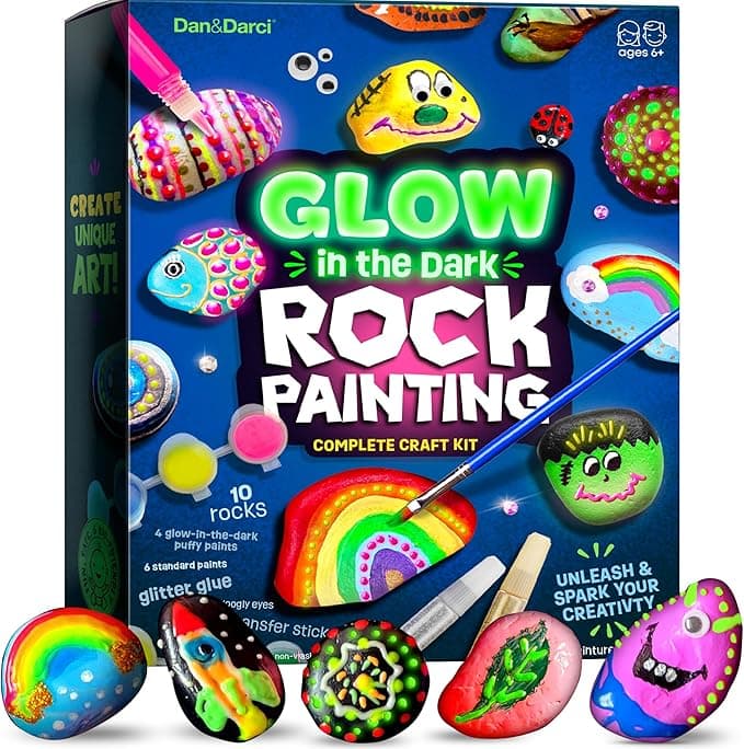 Dan&Darci Kids Rock Painting Kit - Glow in The Dark - Christmas Gifts Arts & Crafts for Boys and Girls Ages 6-12 - Craft Activities Kits - Creative Art Toys for 6, 7, 8, 9, 10, 11 & 12 Year Old Kid - Image 1