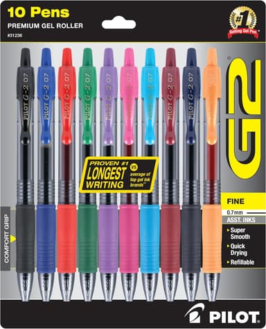 Pilot G2 Premium Gel Pens, Gel Roller Pens, Fine Point 0.7 mm Assorted Colors 10 - Image 2