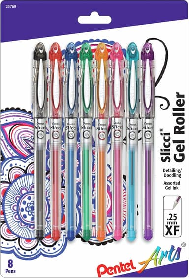Pentel Arts Slicci 0.25 mm Extra Fine Gel Pen, Assorted Ink, 8 Pack (BG202BP8M - Image 2