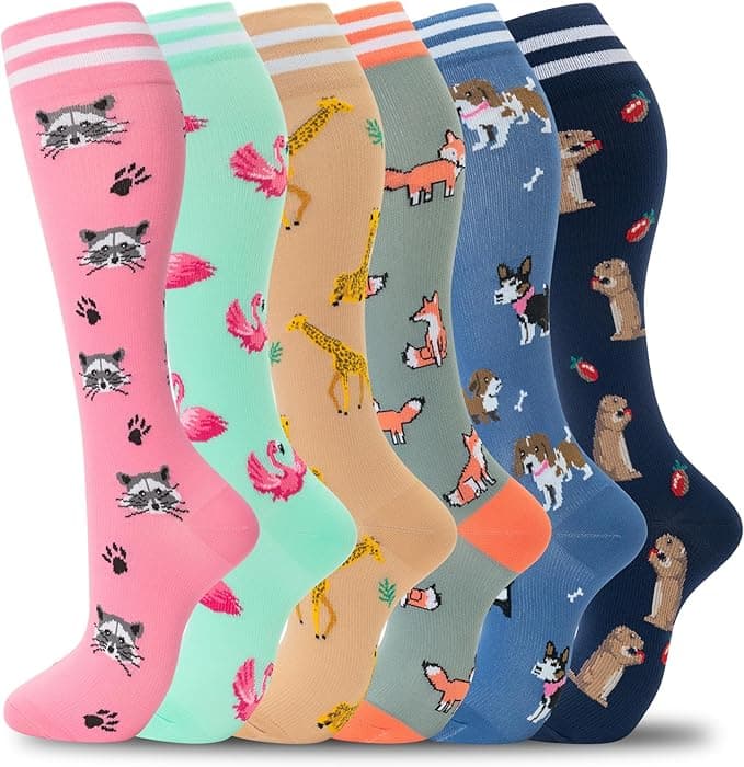 fenglaoda Compression Socks Women Men 6 Pairs, Knee High Best Support Circulation Socks for Running, Travel, Flight, Nurse - Image 1