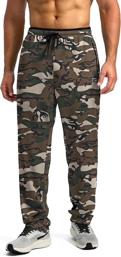 G Gradual Men's Sweatpants Mesh Lightweight with Zip Pockets Breathable Quick Dry Athletic Pants for Workout Running (Green Camo, Small) - Image 1