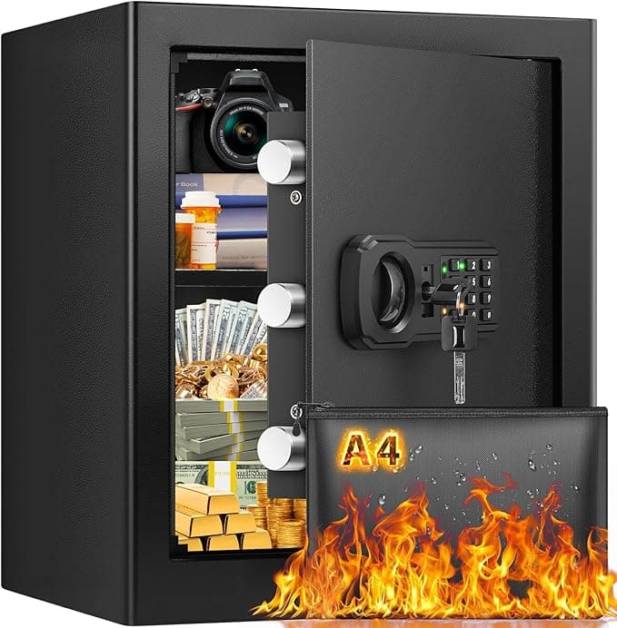 16.53'' Tall Fireproof Safe Box, 2.3 Cuft Home Safety Box with Fireproof Waterproof Bag, Anti-Theft Security Document Safe with Combination Lock & Removable Shelf, Large Safes for Home Cash Medicine - Image 1