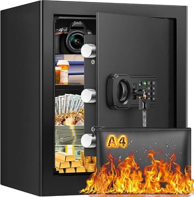 16.53'' Tall Fireproof Safe Box, 2.3 Cuft Home Safety Box with Fireproof Waterproof Bag, Anti-Theft Security Document Safe with Combination Lock & Removable Shelf, Large Safes for Home Cash Medicine - Image 1