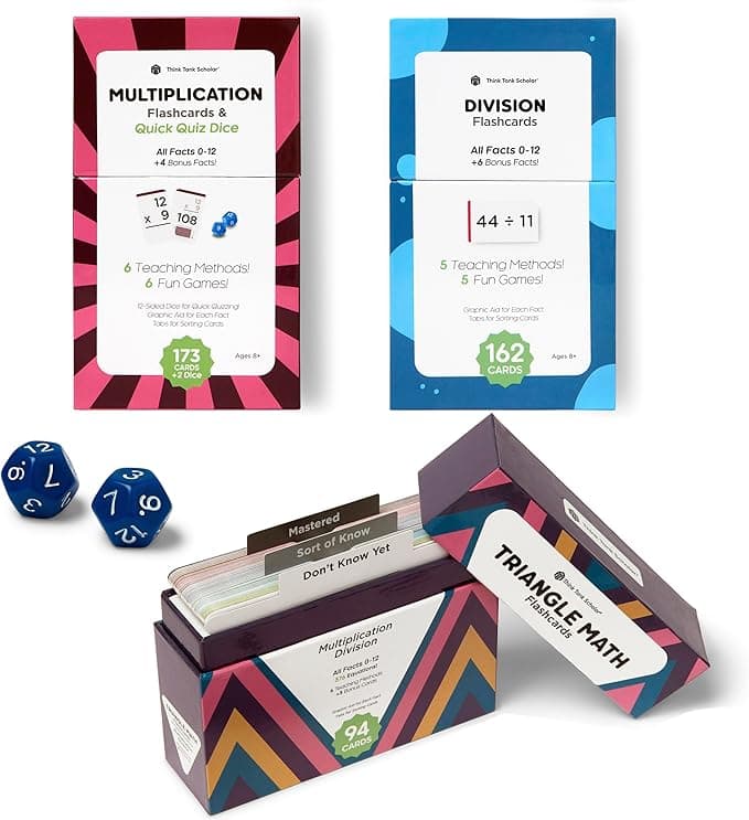 Award-Winning Math Flash Cards – 711 Multiplication & Division Facts (0–12) – Jumbo Cards (3.1” x 5.2”), Visual Aids, 2 Dice, Games, Charts & Mastery Divider Tabs – Grades 3–6 Classroom & Homeschool - Image 1