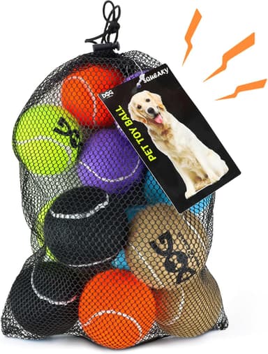 Squeaky Tennis Balls for Dogs - 12 Pack 2.5'' Durable Non-Toxic Outdoor Dog Toys Balls with Mesh Bag, SGS Certified, Colorful Fetch Toys, Medium Large Breeds - Image 2
