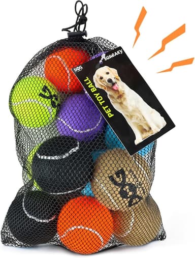 Squeaky Tennis Balls for Dogs - 12 Pack 2.5'' Durable Non-Toxic Outdoor Dog Toys Balls with Mesh Bag, SGS Certified, Colorful Fetch Toys, Medium Large Breeds - Image 1