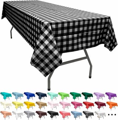 PARTY ULYJA Black Gingham Checkered 2 Pack Plastic Tablecloth Rectangle 54 x 108 Inches Disposable Onyx Buffalo Plaid Sturdy Table Covers for Dining, Birthday, Wedding, Picnic, Event and Outdoor Use - Image 1