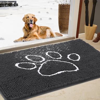Dog Door Mat for Muddy Paws, Pet Rug Chenille Absorbent Outdoor Doormat 36"x 24", Non Slip Heavy Indoor Doormat Soft Front Inside Doormats for Entryway, Mud Paws, Patio,Dog Paw Dark Grey - Image 2