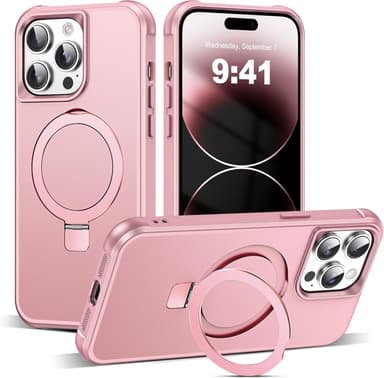 SKYLMW Compatible with iPhone 14 Pro Case with Invisible Magnetic O-Ring Stand Military-Grade Case for iPhone 14 Pro 6.1" [Compatible with Mag-Safe][Great Grip Feeling], Rose Gold - Image 2