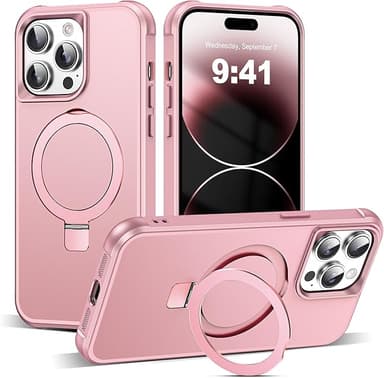 SKYLMW Compatible with iPhone 14 Pro Case with Invisible Magnetic O-Ring Stand Military-Grade Case for iPhone 14 Pro 6.1" [Compatible with Mag-Safe][Great Grip Feeling], Rose Gold - Image 1
