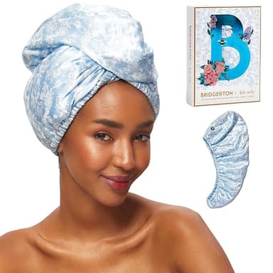 Kitsch Bridgerton x Satin Microfiber Hair Towel Wrap for Women - Super Absorbent, Quick Dry, Anti-Frizz, for Long & Short Hairs, Turbans for Women, Hair Wrap - Toile de Blue - Image 1