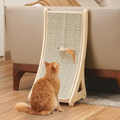 PETKARAY Curved Cat Scratcher, Sisal Kitty Scratching Ramp, L Shape Scratch Pad for Indoor Cats, 25.6" Furniture Protector with Mouse Toy, Chevron Style - Image 1