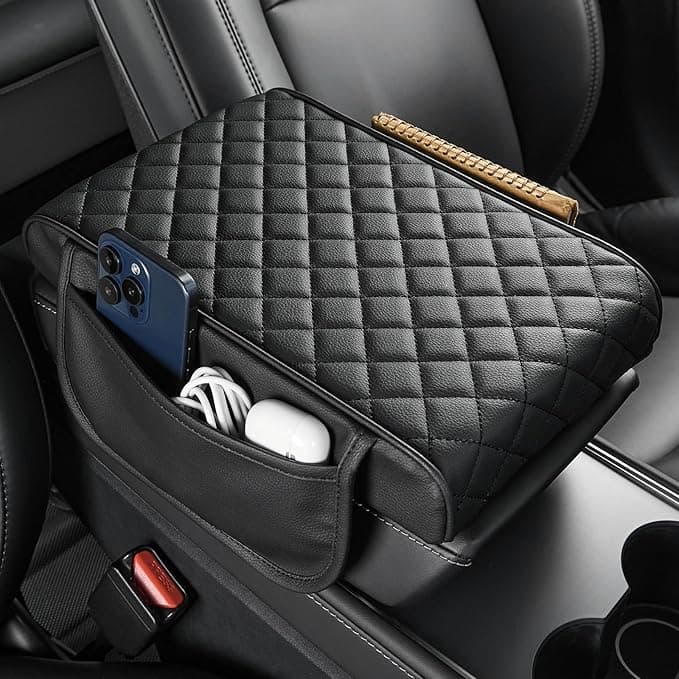 JOYTUTUS Center Console Cover for SUV Sedan, Thick Arm Rest Pad with Storage Bag Leather Middle Console Protector, ‎12.6" x 7.8" x 2.16" - Image 1