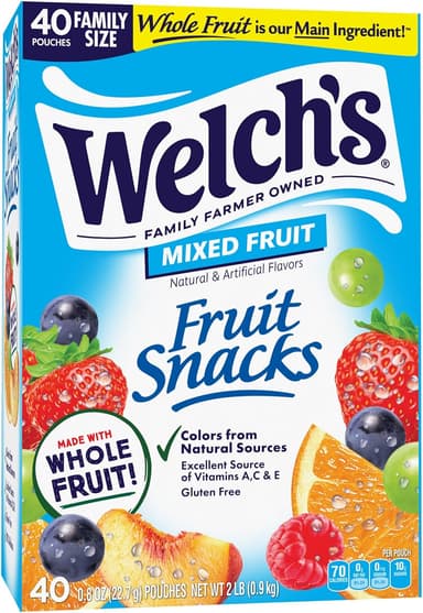 Welch's Fruit Snacks, Mixed Fruit Snack Box, Stocking Stuffers, Gluten Free, 0.8oz Snack Packs (Pack of 40 - Image 2