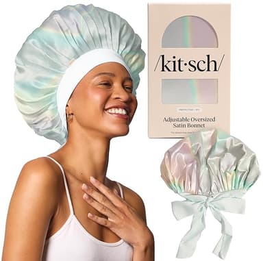 Kitsch XL Satin Bonnet for Sleeping - Softer Than Silk Hair Bonnet for Women - Secure Fit, Adjustable Night Cap for Curly & Textured Hair - Prevents Breakage, Tangles & Thinning - Aura - Image 1
