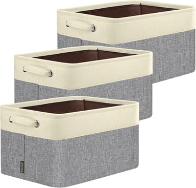 BALEINE 3 Pack Fabric Storage Bins for Shelves, Linen Storage Baskets for Organizing, Decorative Closet Bins for Clothes, Home (Grey, 15"x11"x9.5" - Image 2