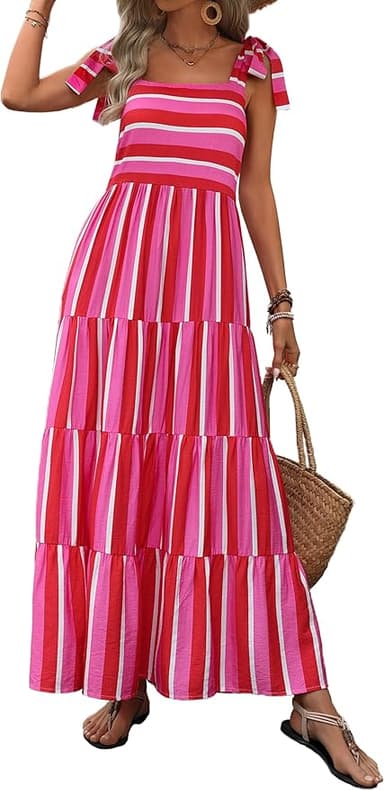 PRETTYGARDEN Women Dresses 2025 Summer Floral Sleeveless Maxi Dress Casual Spaghetti Strap Tiered Flowy Beach Long Dress - Image 1