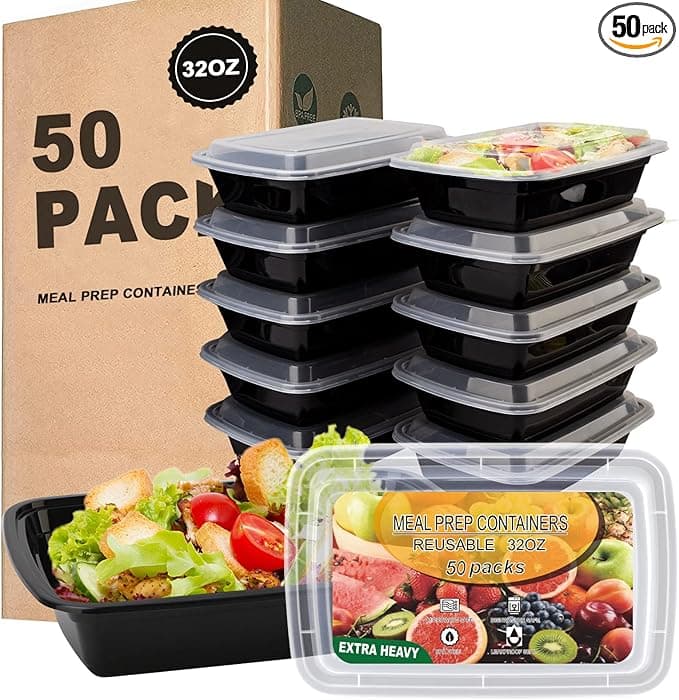50 Pack- Meal Prep Containers 32oz, Plastic Food Prep Containers Reusable, Leakproof To Go Food Containers with Lids, BPA-Free, Microwave/Dishwasher/Freezer Safe - Image 1