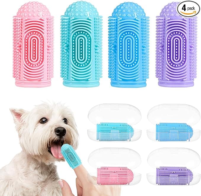 Dog Toothbrush Dog Tooth Brushing Kit Dog Finger Toothbrush for Dog Teeth Cleaning&Dog Dental Care,Cat Toothbrush Dog Tooth Brush Puppy Toothbrush (Blue Green Pink Purple(4-Pack - Image 1