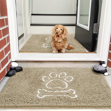 AROGAN Indoor Door Mat Entryway Rug Traps Mud and Water, Chenille Doormat for Muddy Shoes and Dog Paws, Machine Washable Doormat, Front Door Mat, Busy Area Dog Rugs for Floors, Entrance, 30x48 Beige - Image 1